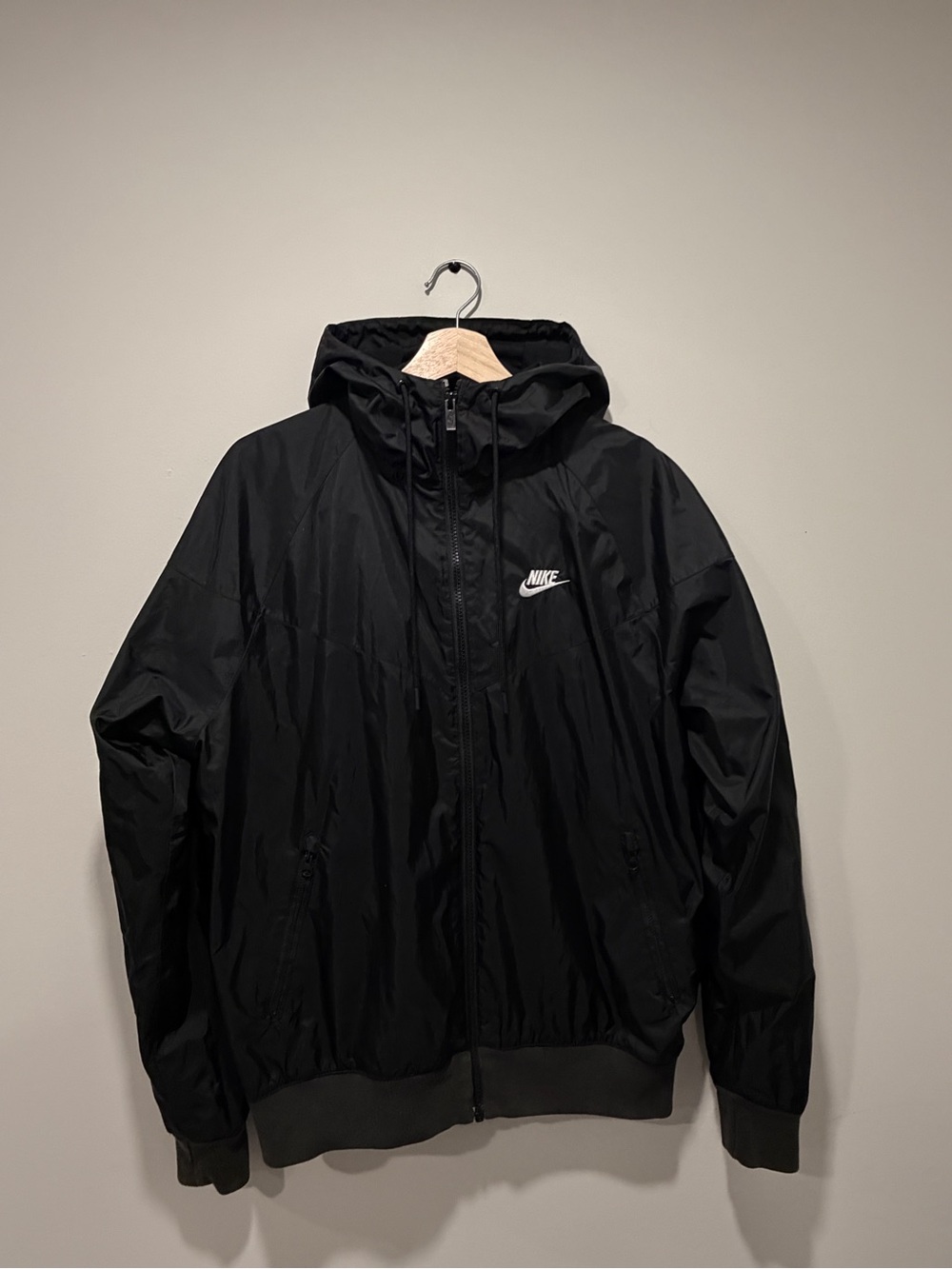 Nike Black Men's Hooded Windbreaker with White Logo